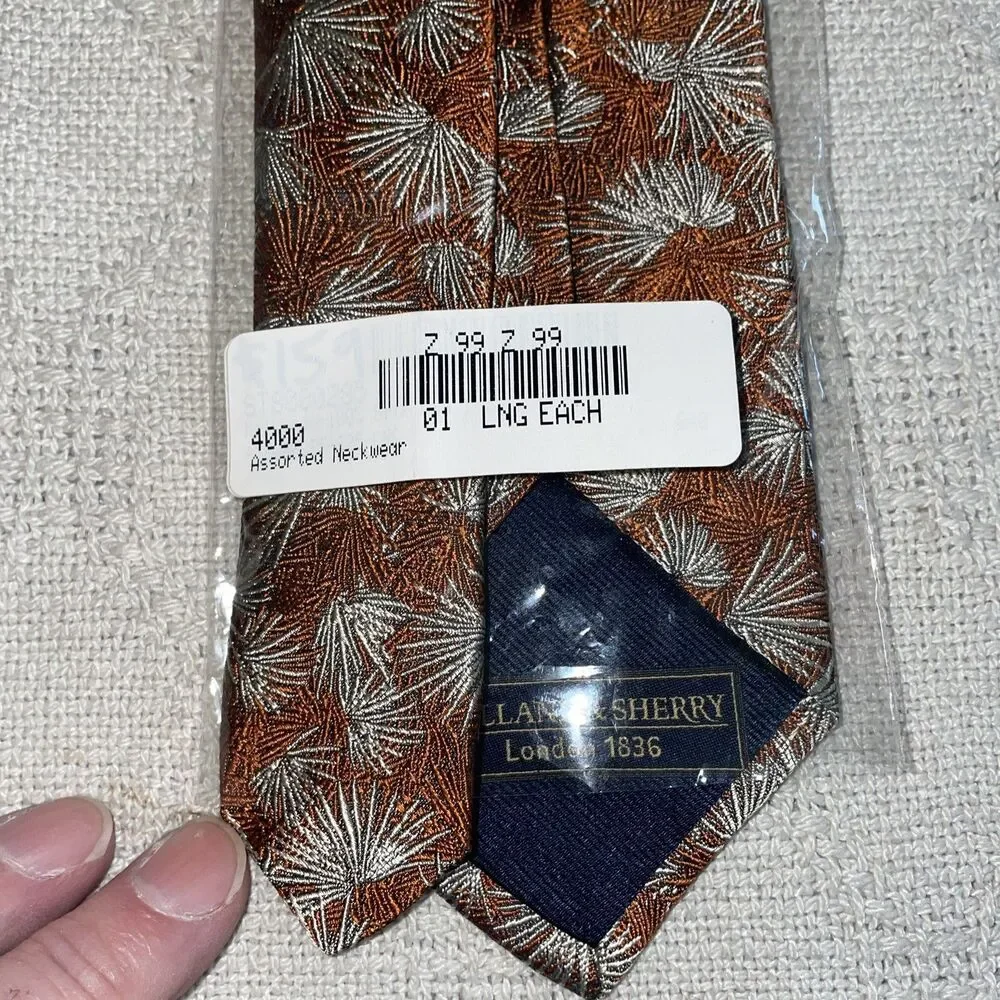 Holland & Sherry Men’s Dress Tie Size 63” 3.25” Bronze Floral Silk Business City